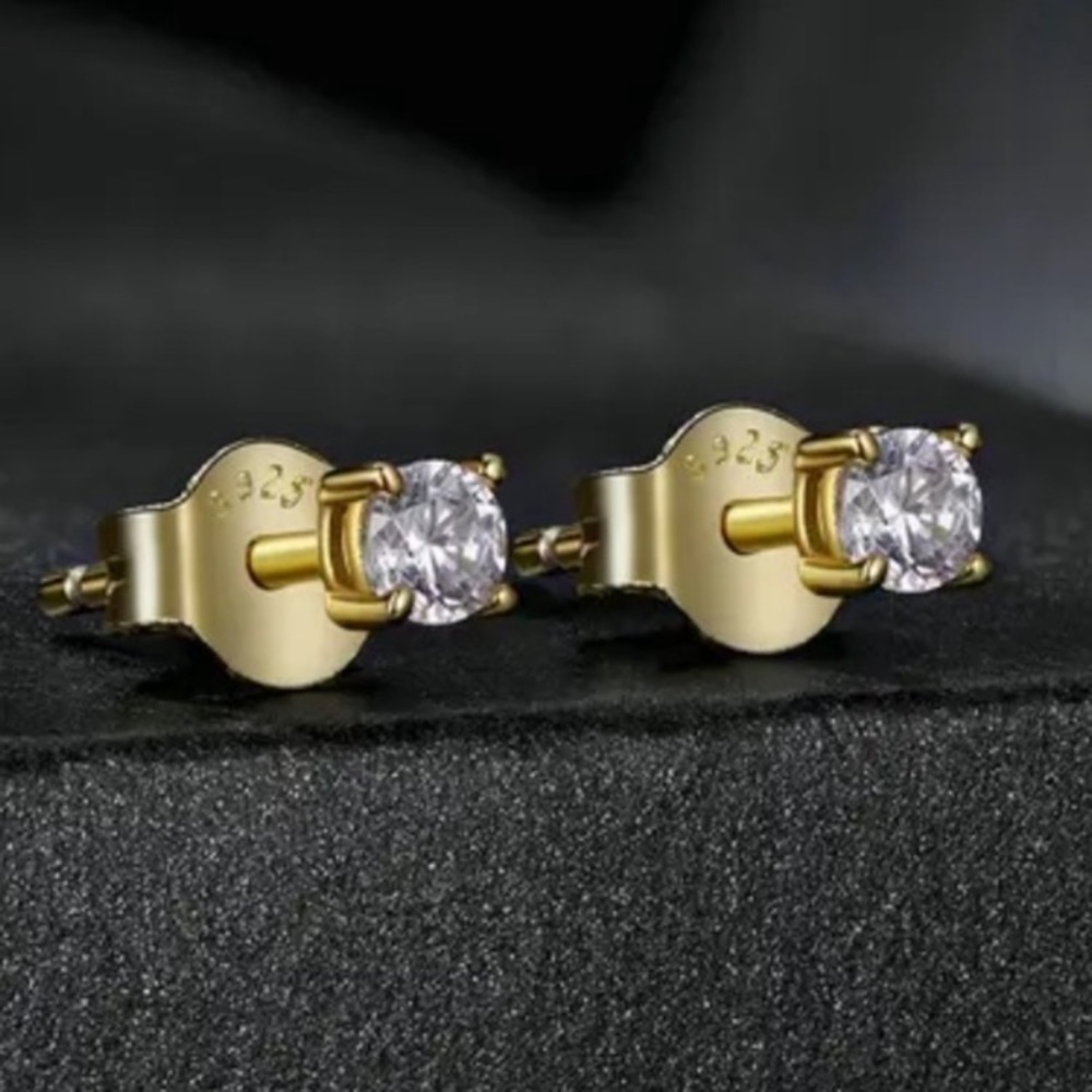 Certified 3mm Moissanite 14kt GP Stud Earrings NEW